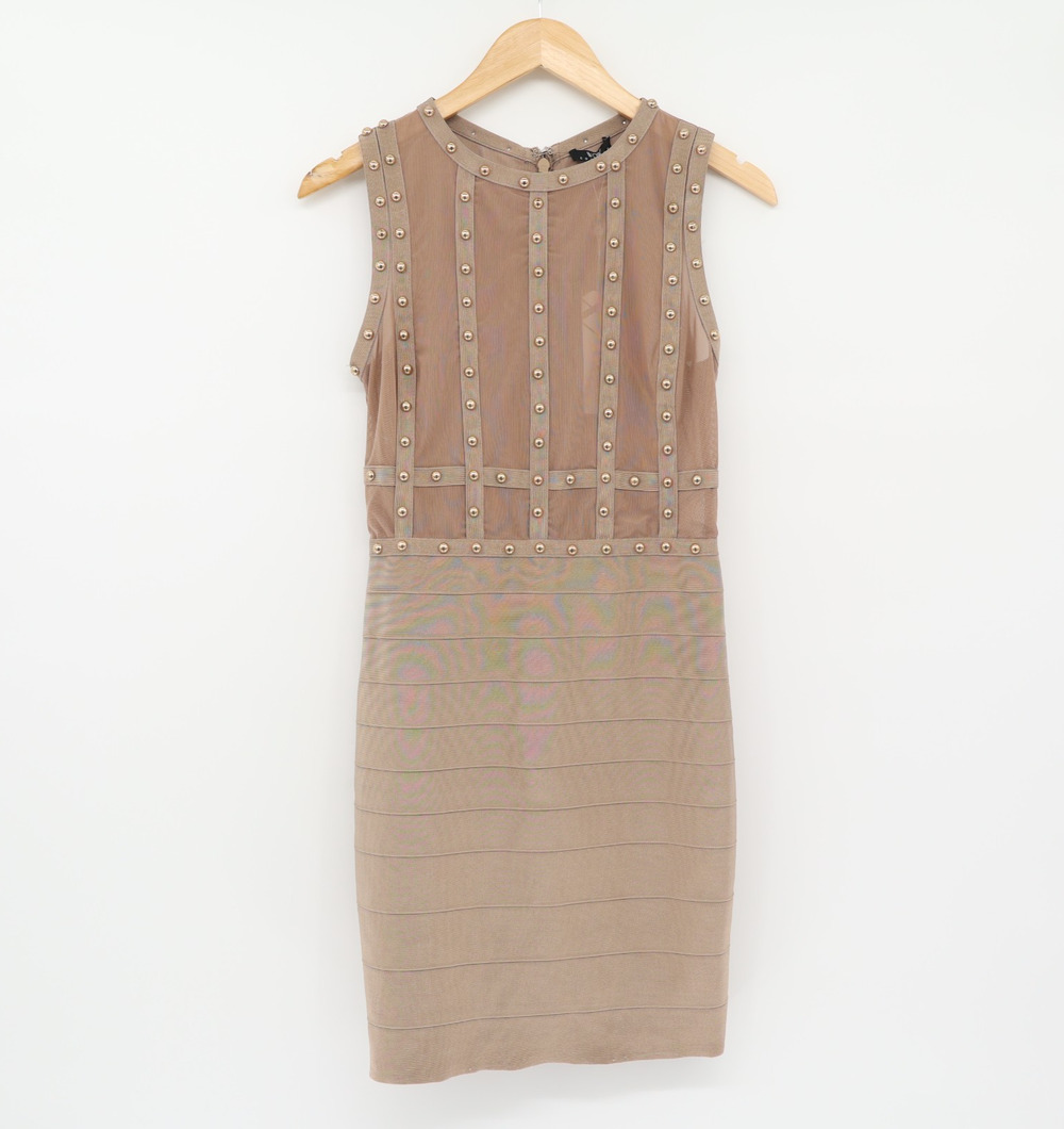WOW Couture NWT Gold Studs Bodycon Bandage Cocktail Party Sand Dress Sz L